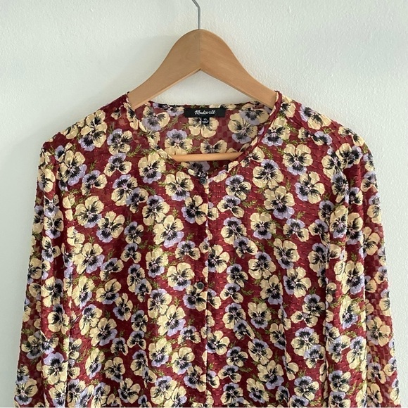 Madewell Floral Blouse in Burgundy and Cream - Picture 3 of 12